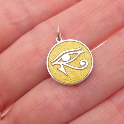 925 Sterling Silver Yellow Enamel Egyptian Eye of Horus Charm Pendant