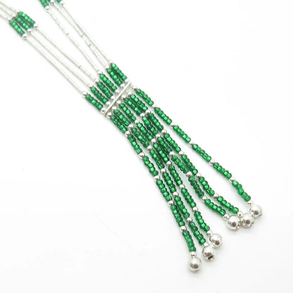 925 Sterling Silver Old Pawn Sunrise Southwestern Green Bead Liquid Necklace 20"