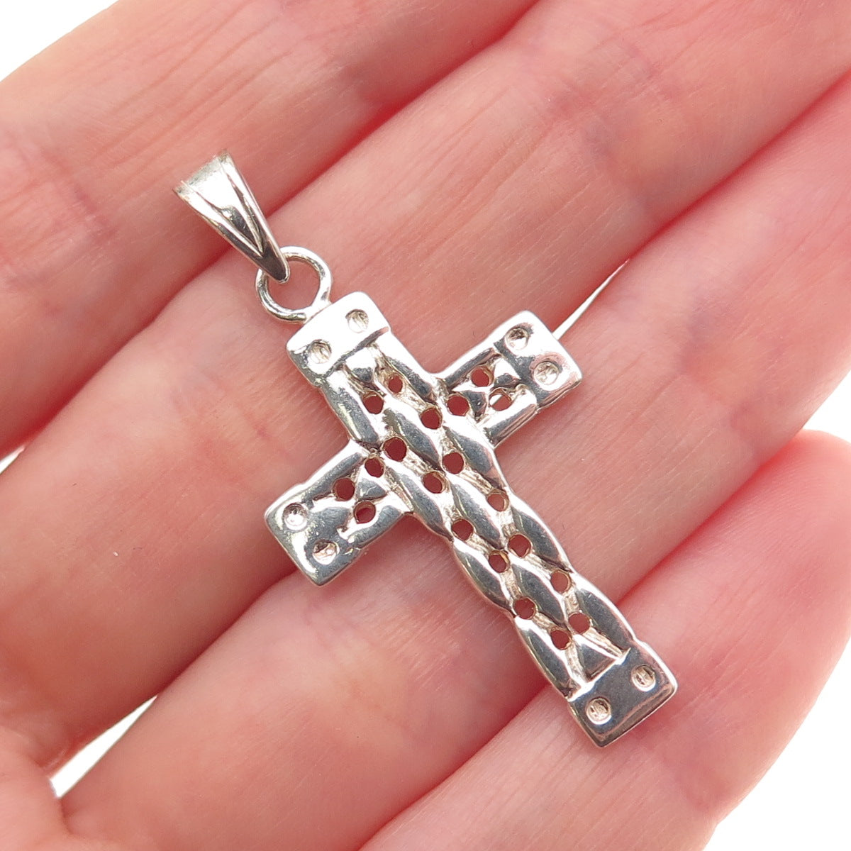925 Sterling Silver Vintage Modernist Cross Charm Pendant
