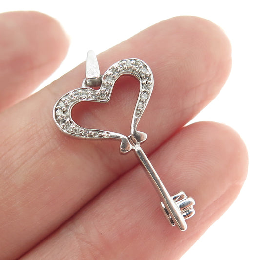 JANE SEYMOUR 925 Sterling Silver Real Round-Cut Diamond Key of Heart Pendant