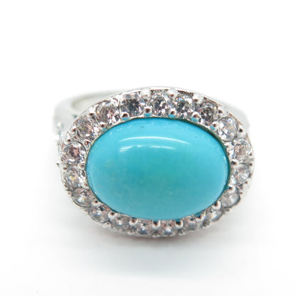 J. ESPOSITO 925 Sterling Silver Real Turquoise & C Z Ring Size 6