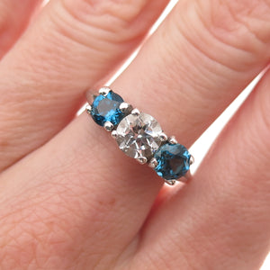 Badavici 925 Sterling Silver Vintage Real London Blue & White Topaz Ring Size 8