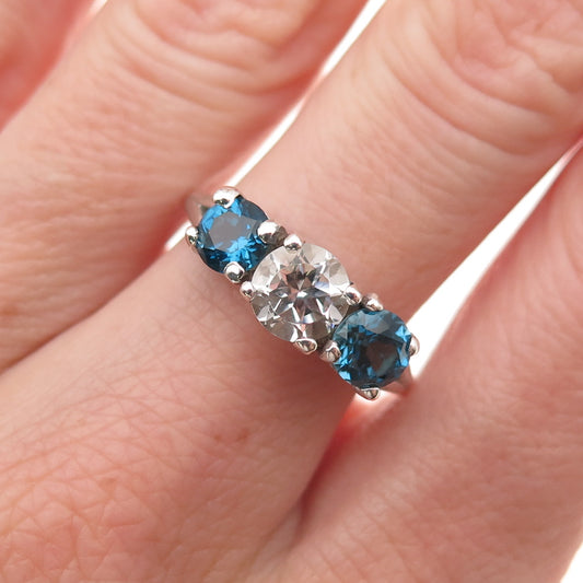 Badavici 925 Sterling Silver Vintage Real London Blue & White Topaz Ring Size 8