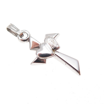 Tru-Kay 925 Sterling Silver Vintage Heart Couple Cross Charm Pendant