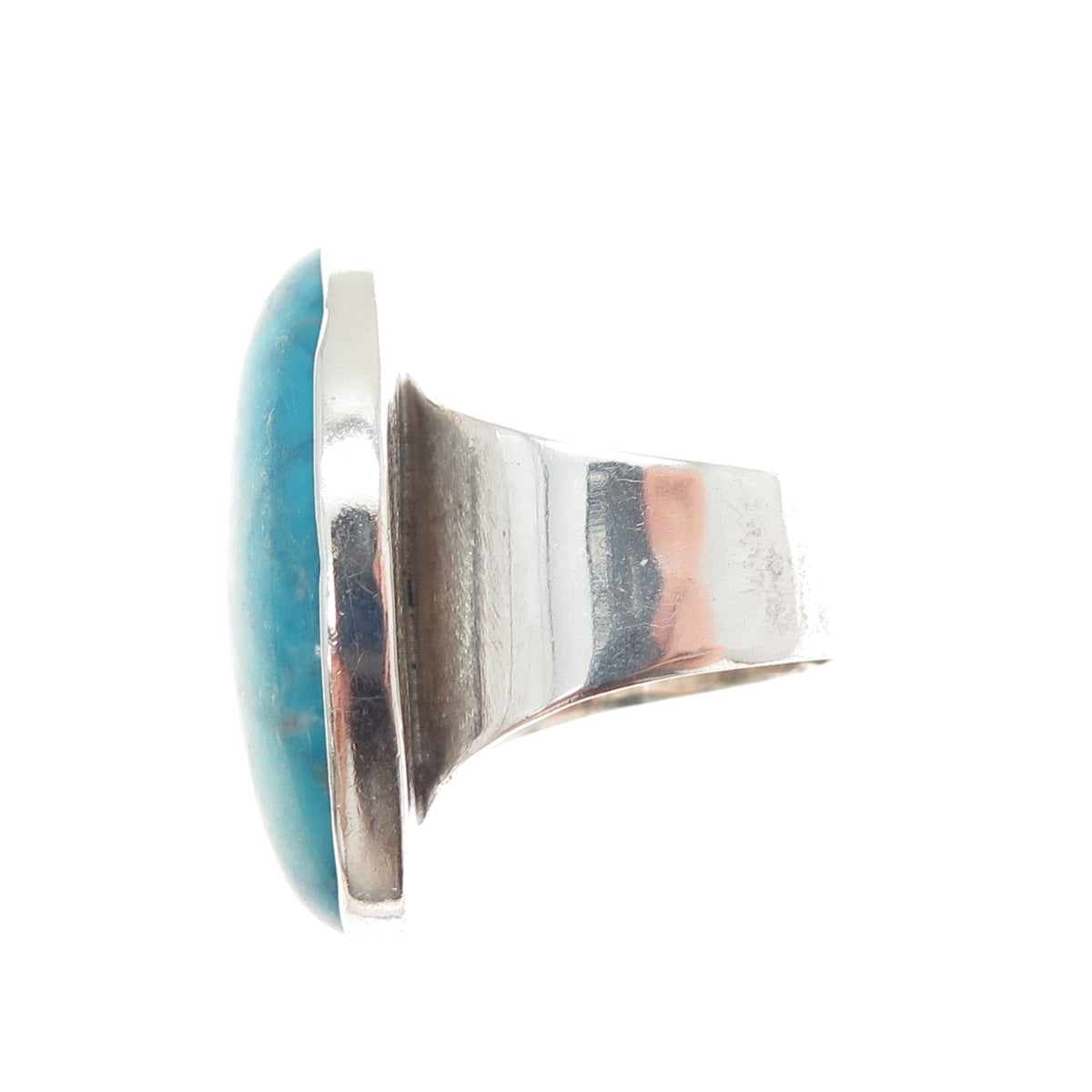 950 Silver Vintage Real Cabochon Dyed Howlite Turquoise Ring Size 7.75