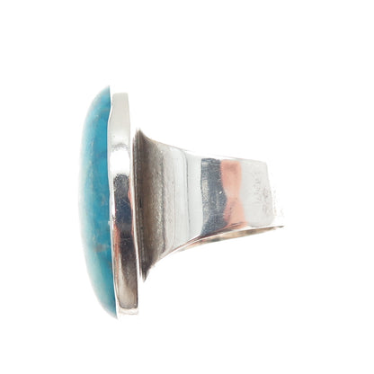 950 Silver Vintage Real Cabochon Dyed Howlite Turquoise Ring Size 7.75