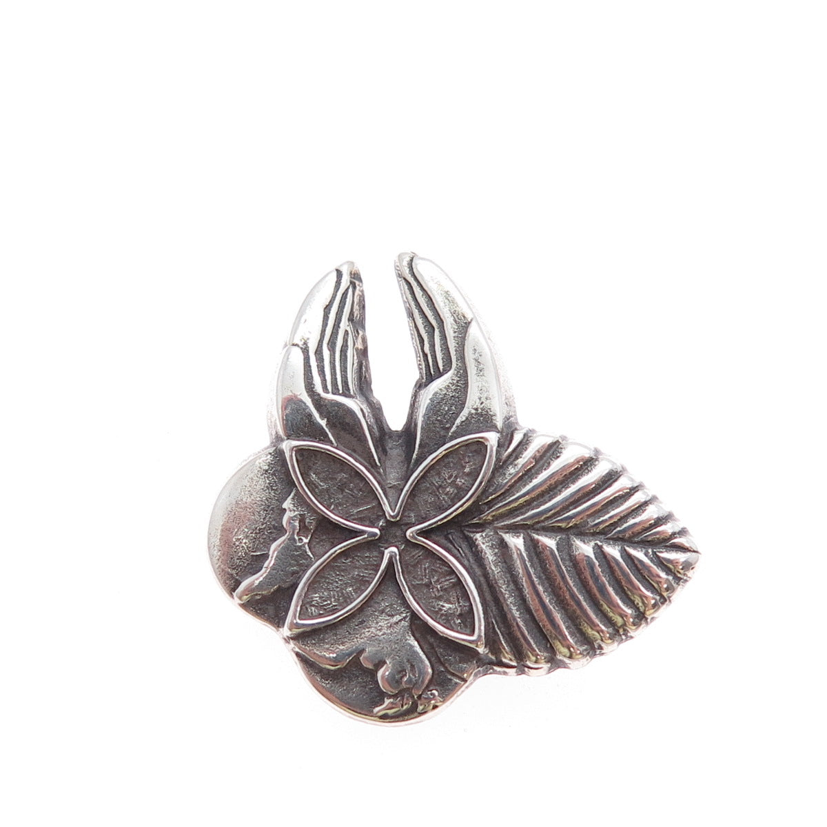 925 Sterling Silver Vintage World Peace Hands Butterfly Pin Brooch / Pendant