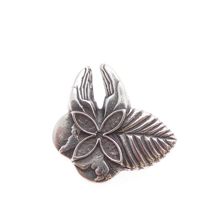 925 Sterling Silver Vintage World Peace Hands Butterfly Pin Brooch / Pendant