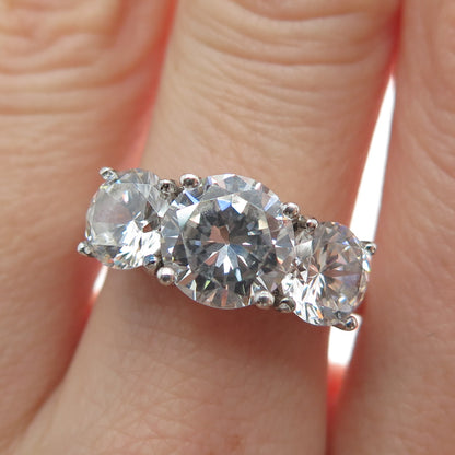 925 Sterling Silver Vintage Round-Cut C Z Engagement Ring Size 7