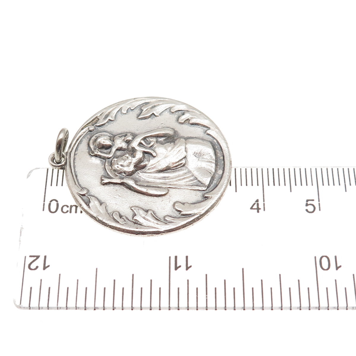 925 Sterling Silver Antique Art Deco St. Christopher Oxidized Charm Pendant