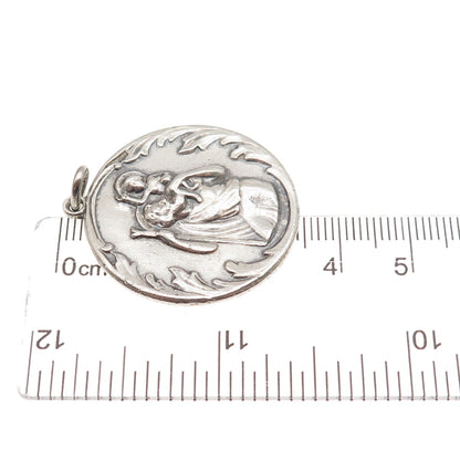 925 Sterling Silver Antique Art Deco St. Christopher Oxidized Charm Pendant