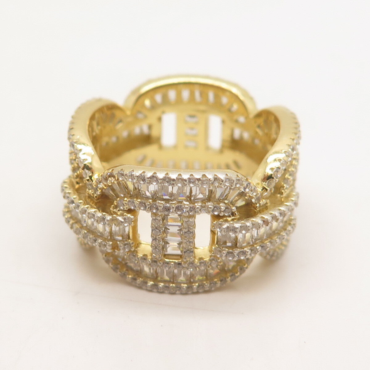 925 Sterling Silver Gold-Plated C Z Chain Ring Size 8.5