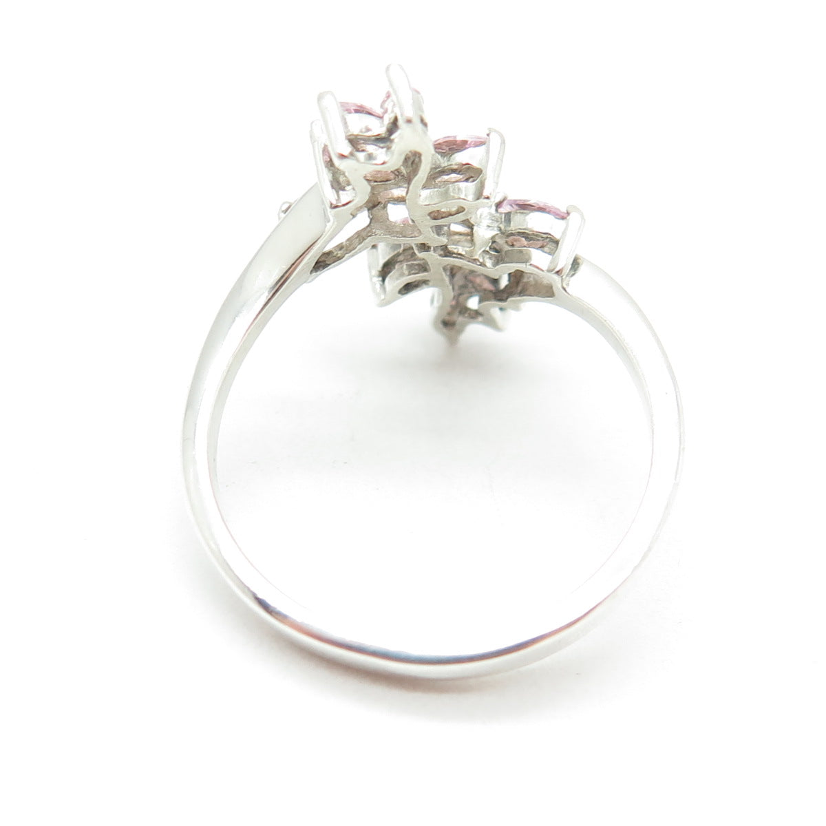 925 Sterling Silver Marquise-Cut Pink C Z Bypass Ring Size 10