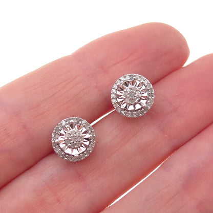 925 Sterling Silver Real Round-Cut Diamond Stud Earrings