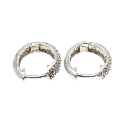 925 Sterling Silver Real Round-Cut Diamond Hoop Earrings