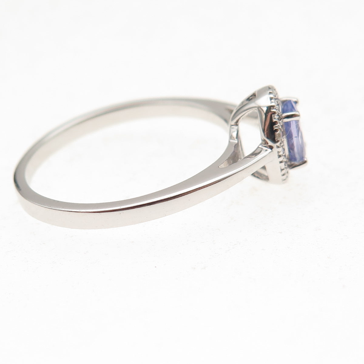925 Sterling Silver Real Round-Cut Diamond & Oval-Cut Tanzanite Ring Size 8