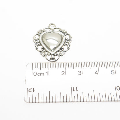 JEWELART 925 Sterling Silver Vintage Ornate Floral Heart Charm Pendant