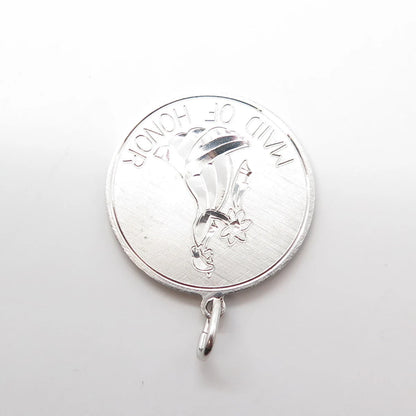 925 Sterling Silver Vintage Elco "Maid of Honor" Wedding Charm Pendant
