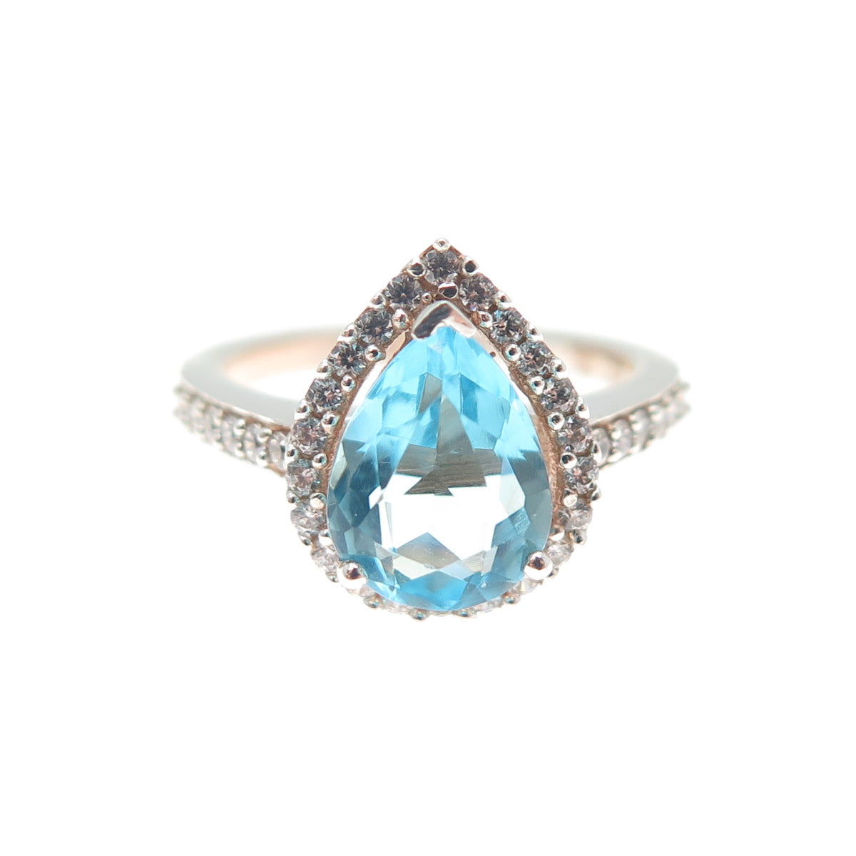 925 Sterling Silver Pear & Round-Cut Blue White C Z Teardrop Ring Size 5.25