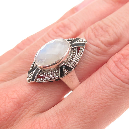 Nicky Butler Sterling Silver Vintage Enamel Real Moonstone Oxidized Ring Size 9