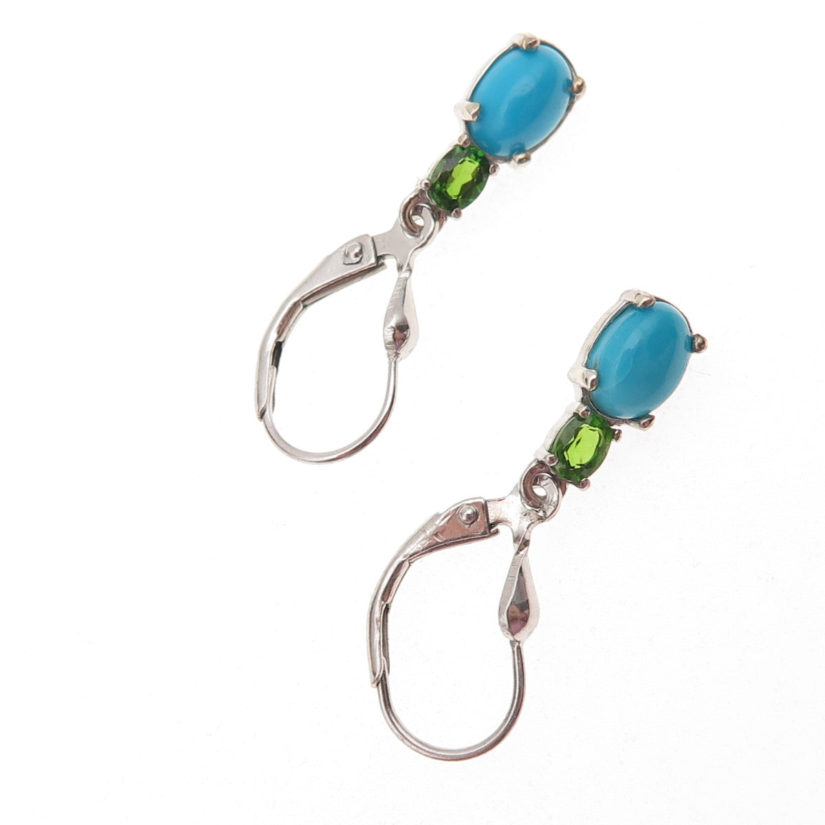 D'Joy 925 Sterling Silver Real Sleeping Beauty Turquoise & Peridot Earrings