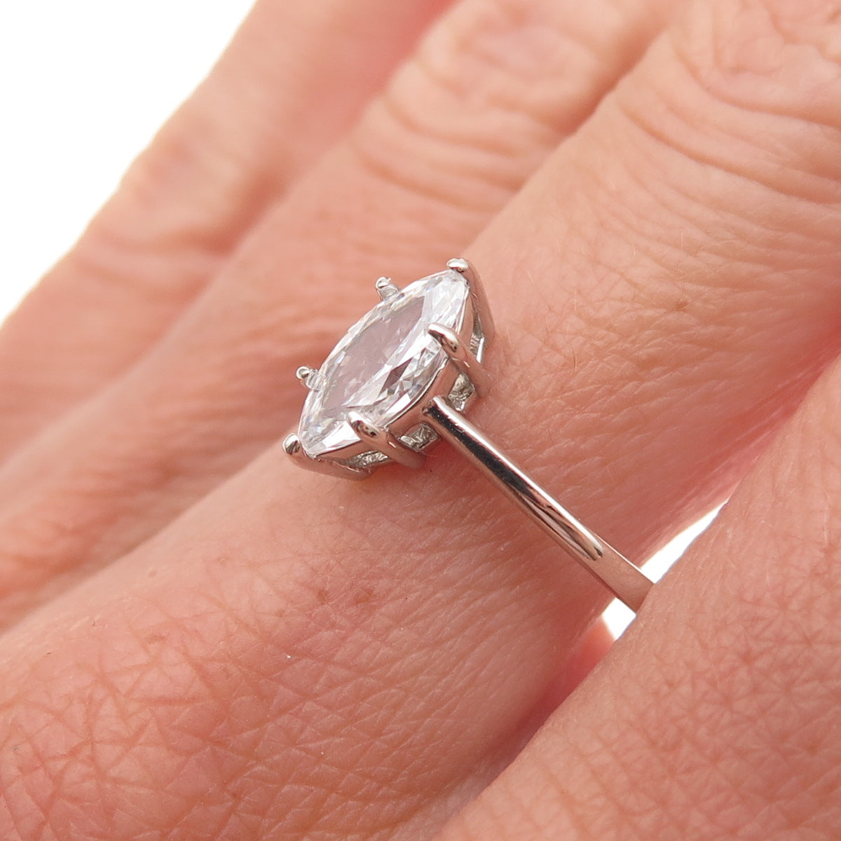 925 Sterling Silver Vintage Marquise-Cut C Z Engagement Ring Size 9