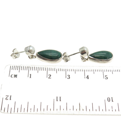 925 Sterling Silver Vintage Real Pearl & Malachite Gemstone Drop Earrings