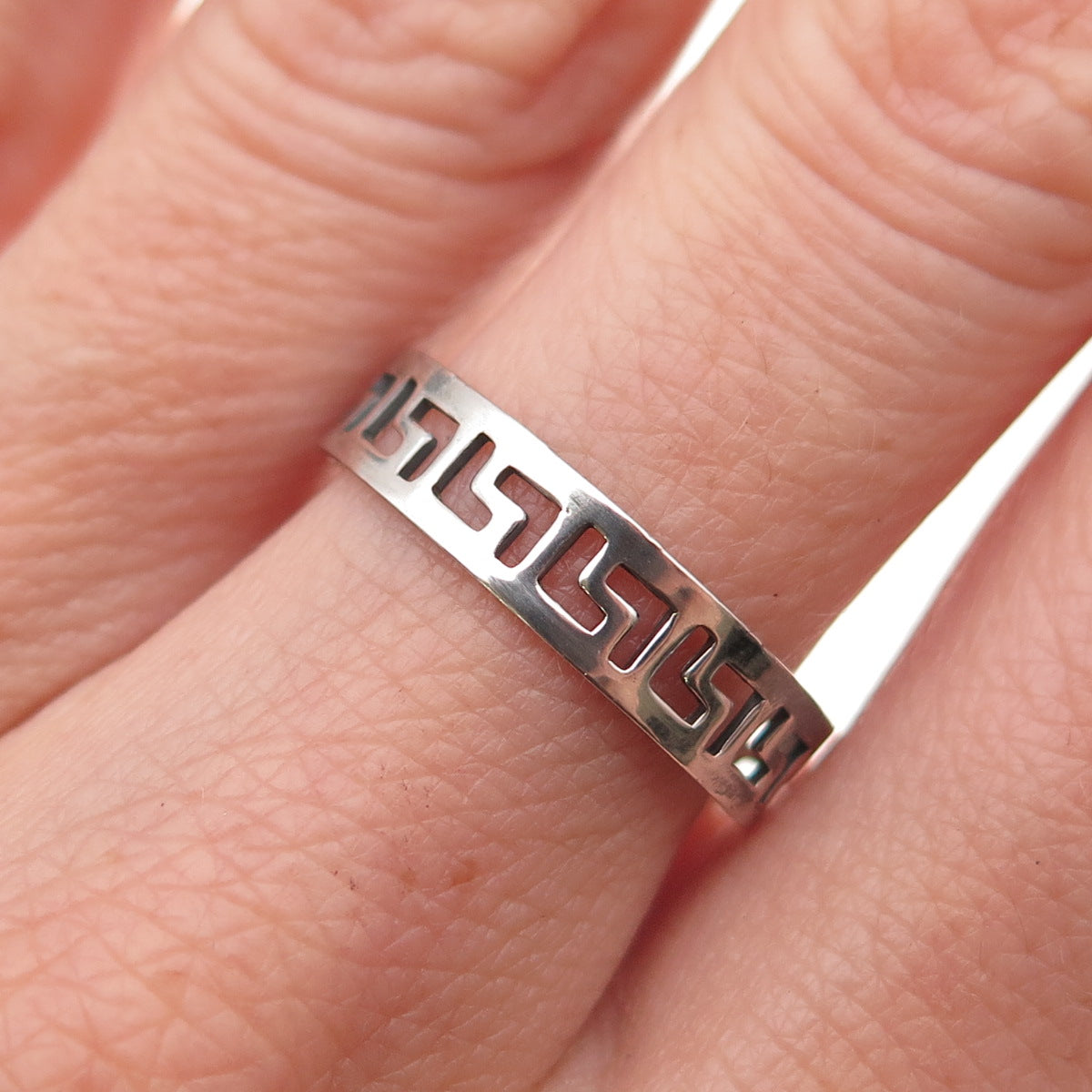 925 Sterling Silver Vintage Greek Key Oxidized Band Ring Size 8.5