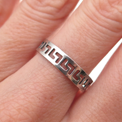925 Sterling Silver Vintage Greek Key Oxidized Band Ring Size 8.5