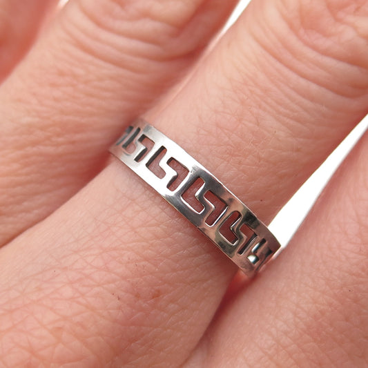 925 Sterling Silver Vintage Greek Key Oxidized Band Ring Size 8.5