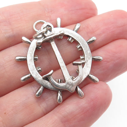 WILMOT & ROBERTS 925 Sterling Antique 1898 Birmingham Anchor Ship Wheel Pendant