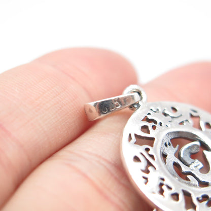 925 Sterling Silver Vintage Om Mantra Ornate Round Pendant