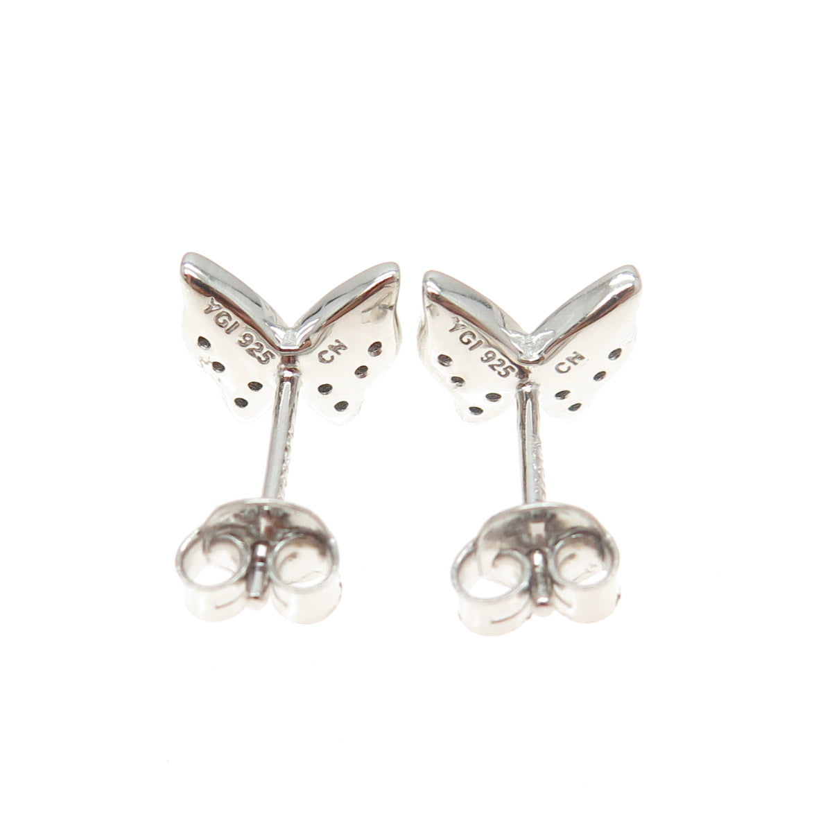 925 Sterling Silver Black C Z Butterfly Stud Earrings