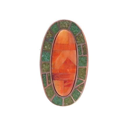 Carolyn Pollack Sterling Vintage Spiny Oyster & Turquoise Inlay Ring Size 8.25
