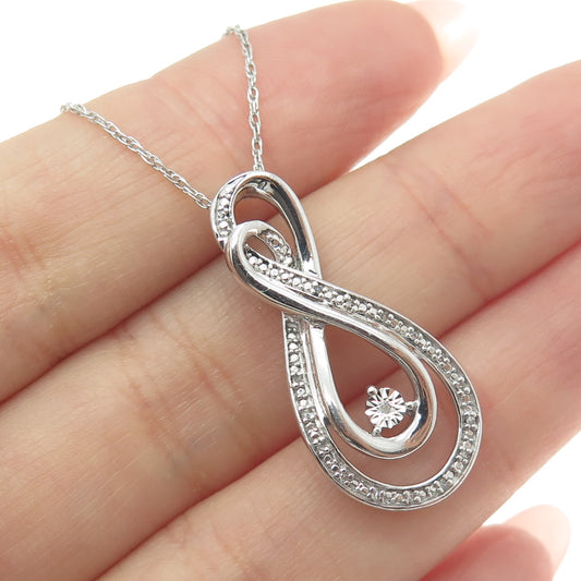 925 Sterling Silver Real Round-Cut Diamond Infinity Singapore Chain Necklace 19"