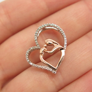 925 Sterling Silver 2-Tone Alwand Vahan Real Diamond Mother & Child Pendant