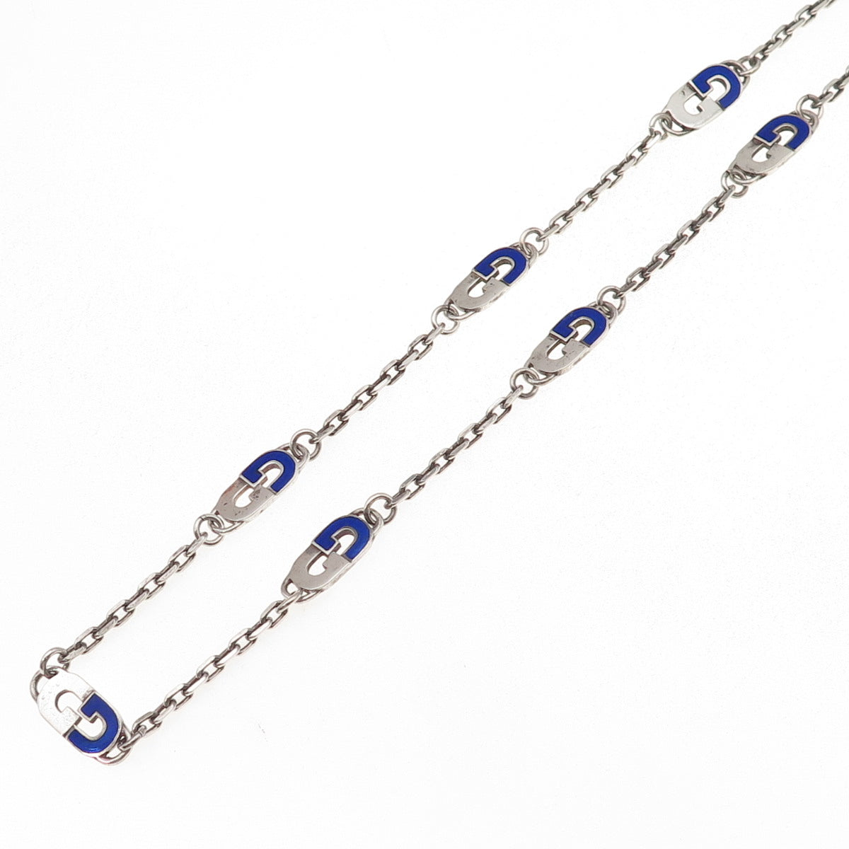 Gucci 925 Sterling Silver Vintage Italy Enamel Interlocking G Chain Necklace 32"