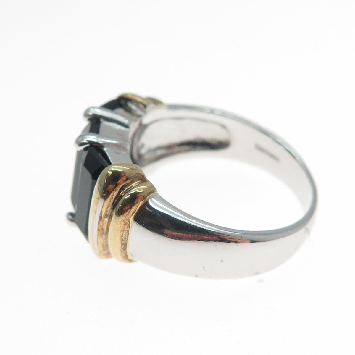 CNA PRANDA 925 Sterling Silver 2-Tone Vintage Real Black Onyx Ring Size 7.25