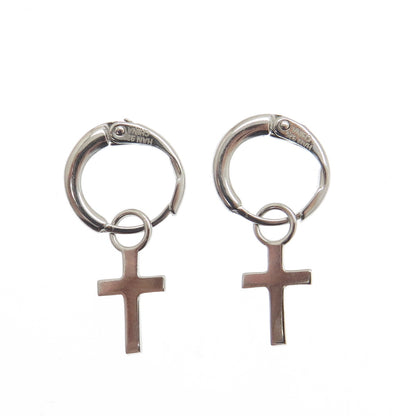 HAN 925 Sterling Silver Cross Charm Hoop Earrings