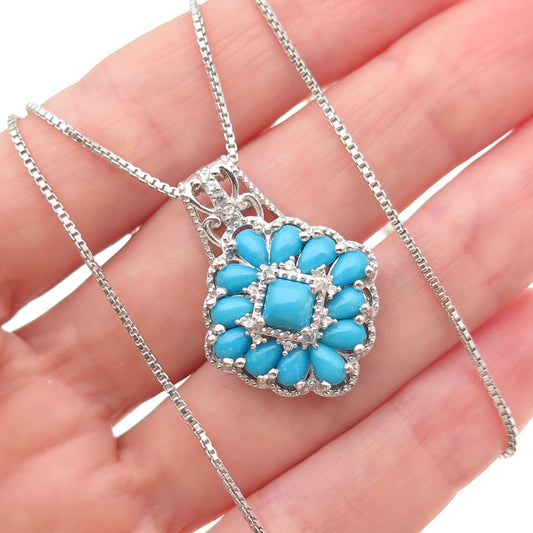 Chuck Clemency 925 Sterling Silver Real Turquoise & Topaz Box Chain Necklace 20"