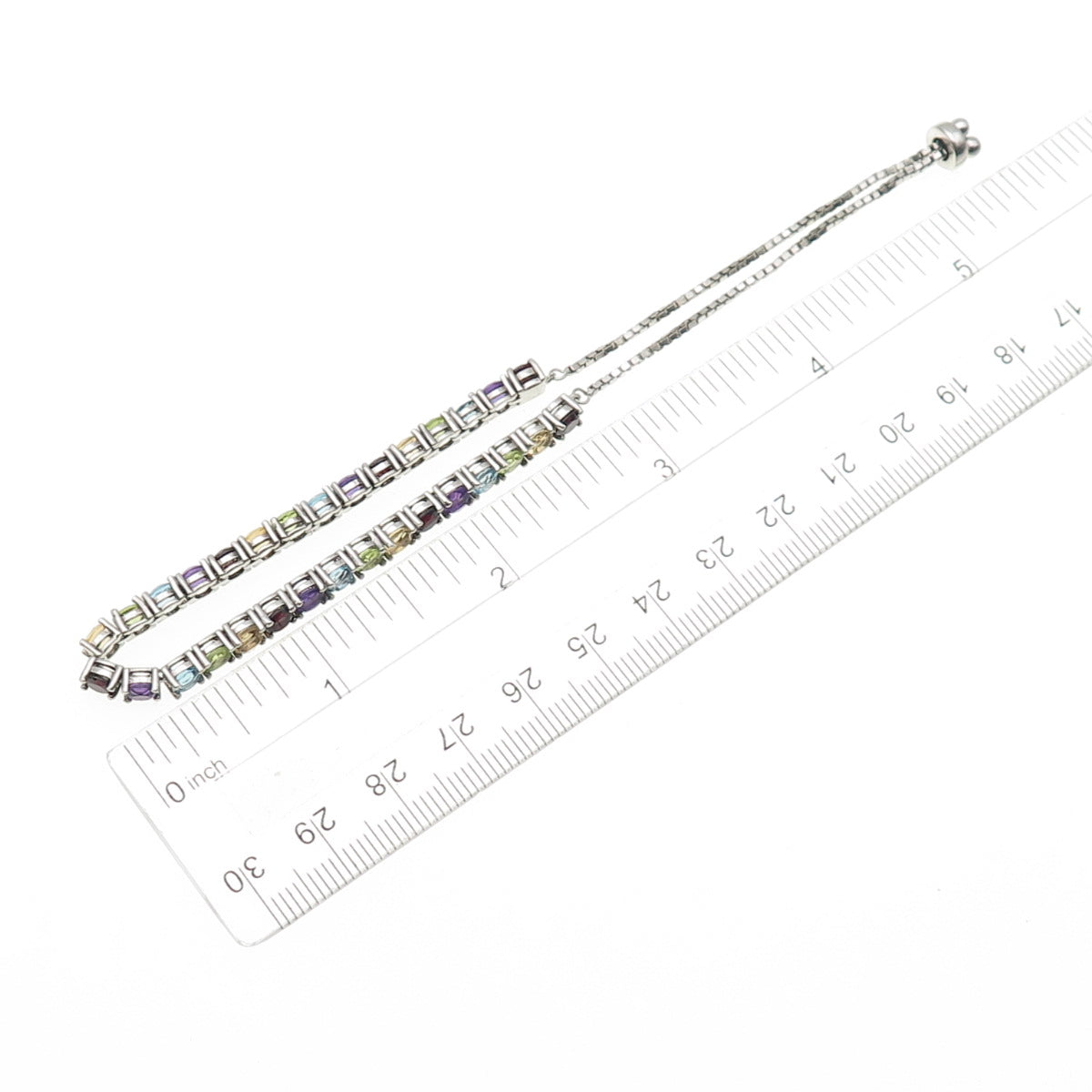 925 Sterling Topaz Amethyst Garnet Citrine & Peridot Adjustable Bracelet 6-10.5"