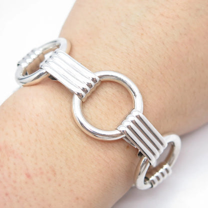 925 Sterling Silver Vintage Round & Bar Link Bracelet 7.25"