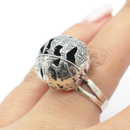 925 Sterling Silver Vintage Tribal Bead Adjustable Ring Size 7.25
