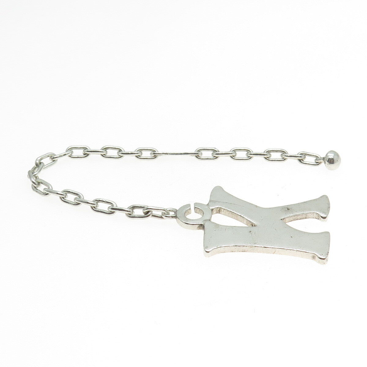 925 Sterling Silver Vintage Letter "K" Initial Key Fob Chain
