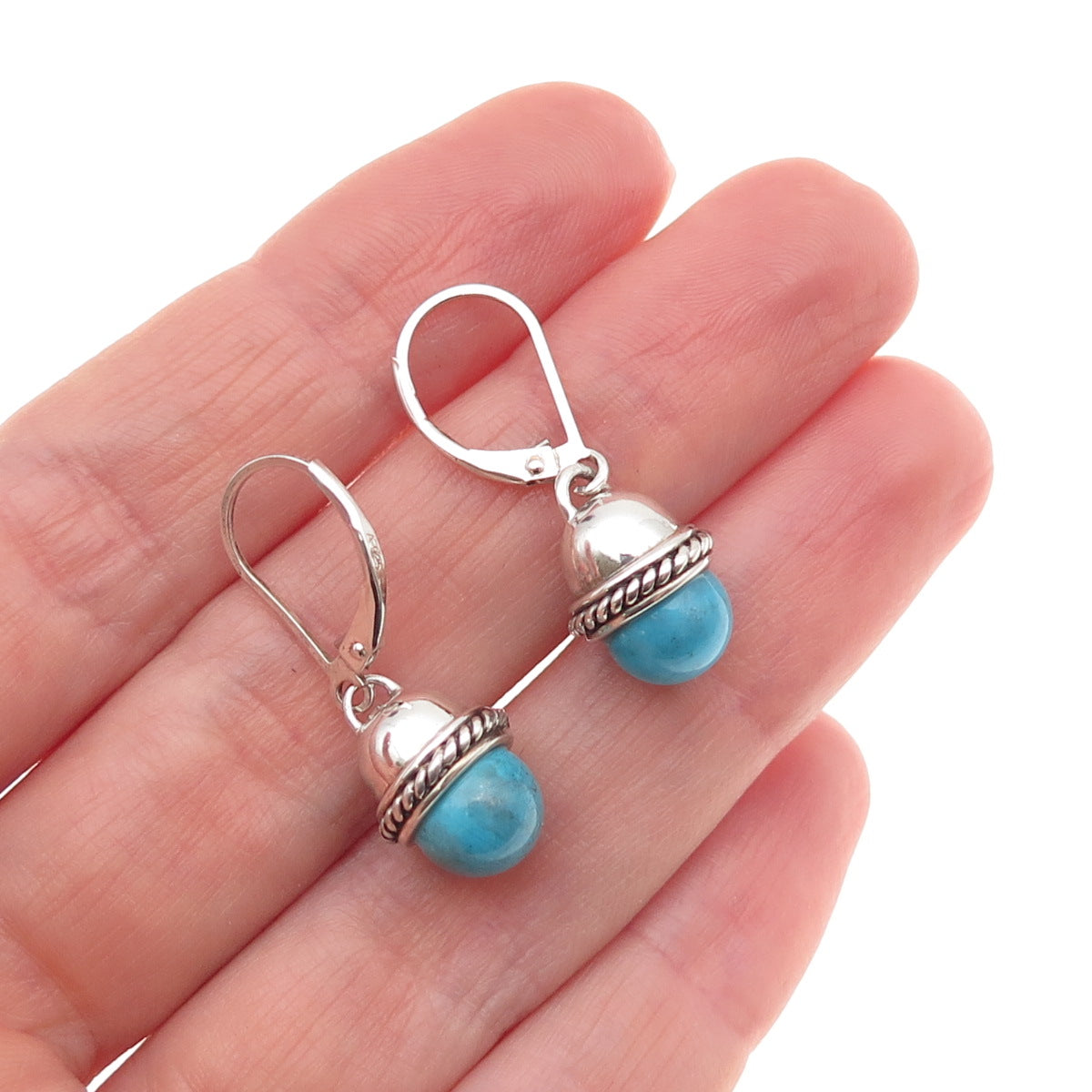 925 Sterling Silver Vintage Real Turquoise Dangle Earrings