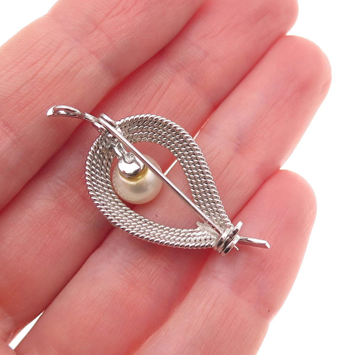 925 Sterling Silver Antique Art Deco Real Pearl Floral Pin Brooch