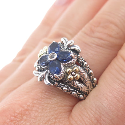 BARBARA BIXBY 18K Gold Sterling Silver Real White Topaz & Iolite Ring Size 8.25