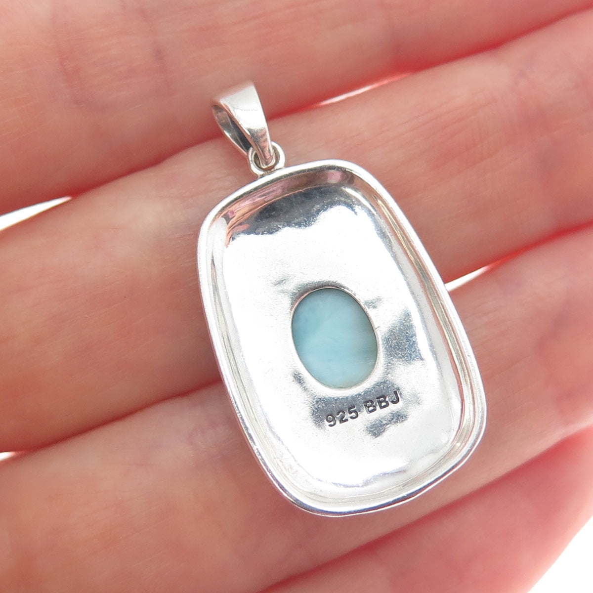 925 Sterling Silver Vintage Real Larimar Roped Oxidized Charm Pendant