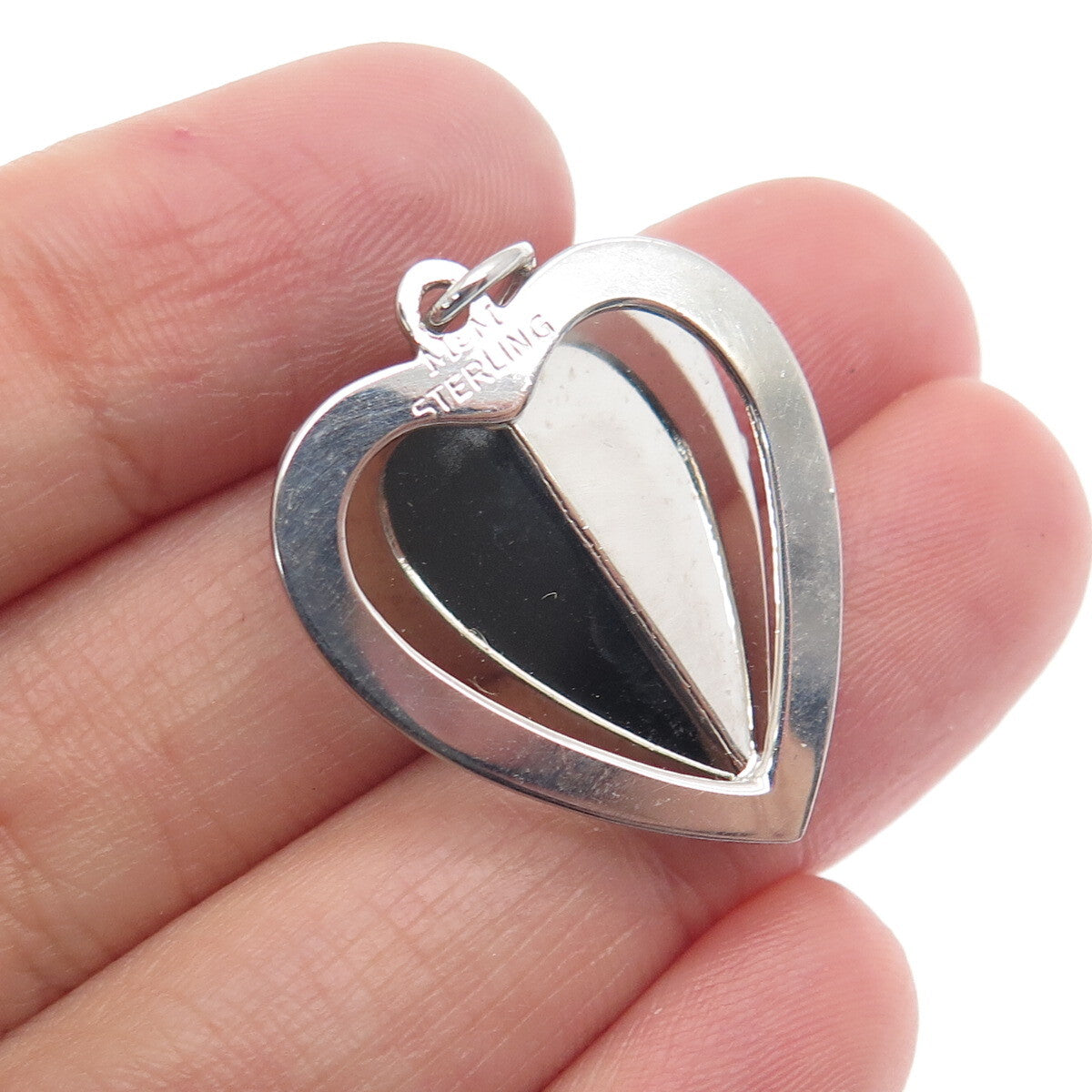 925 Sterling Vintage M&M Real Pearl Rhinestone Anniversary Heart Mini Pendant