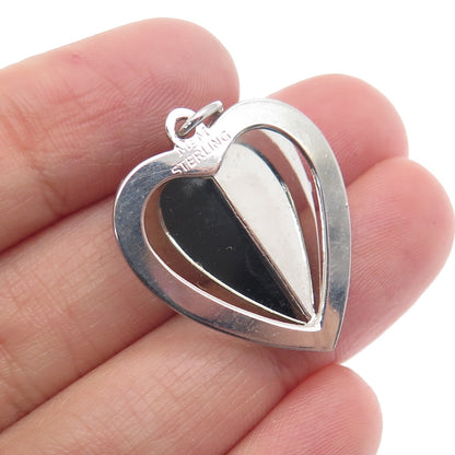 925 Sterling Vintage M&M Real Pearl Rhinestone Anniversary Heart Mini Pendant